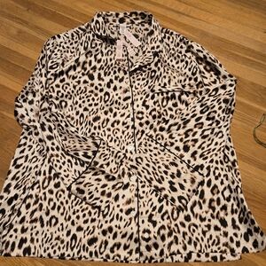 Victoria's Secret Women's Leopard Print Satin Buttoned Pajama Top NWT Size XL